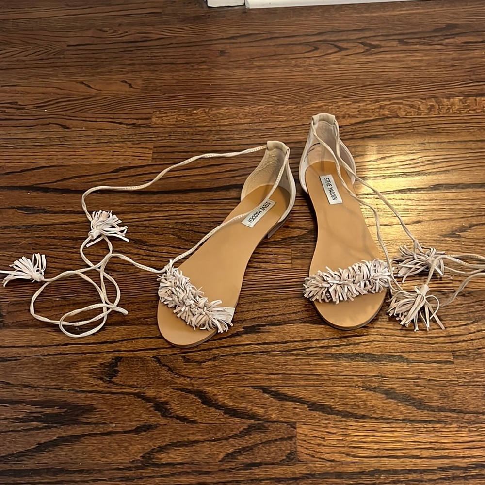 Gray Steve Madden Fringe Sandals